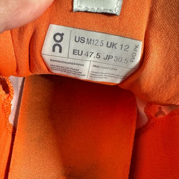 On Cloudsurfer Running Athletic Sneaker Mens 12.5 Flame Orange White Athleisure